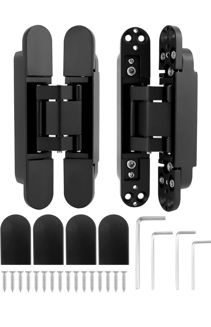 Adjustable Hidden Door Hinges 2 Pack 6in Zinc Alloy 3D Invisible Black Doors Use