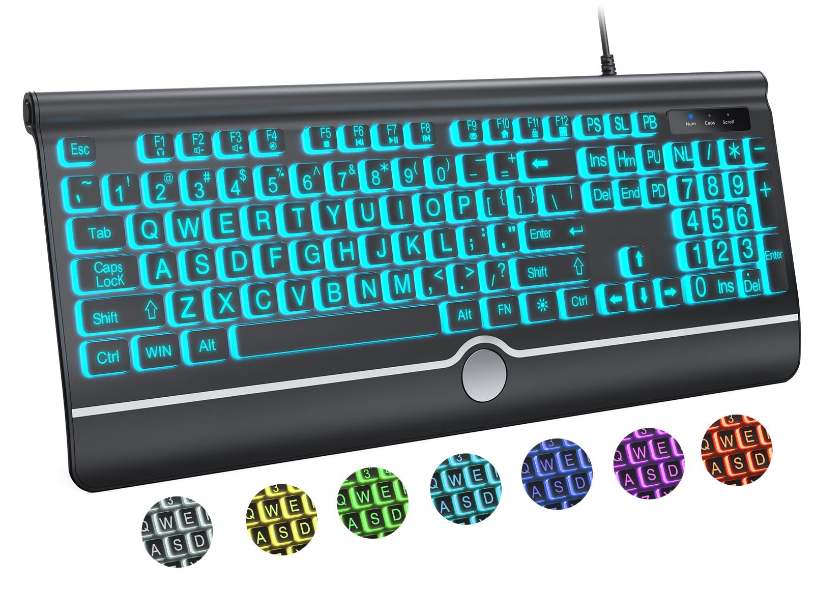 KOPJIPPOM Large Print Backlit Computer Keyboard, USB Full Size Wired Keyboards