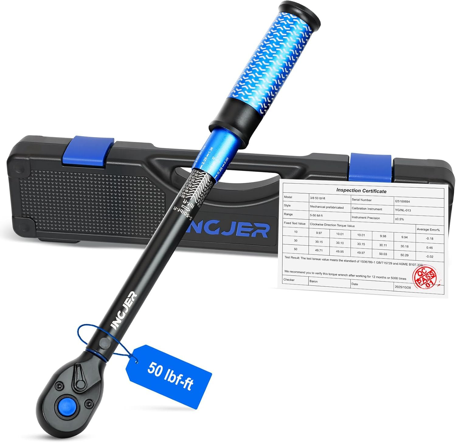 UPGRADE 3/8" Drive Click Torque Wrench,5-50Ft.Lb,Dual-Direction Adjustable 72 To