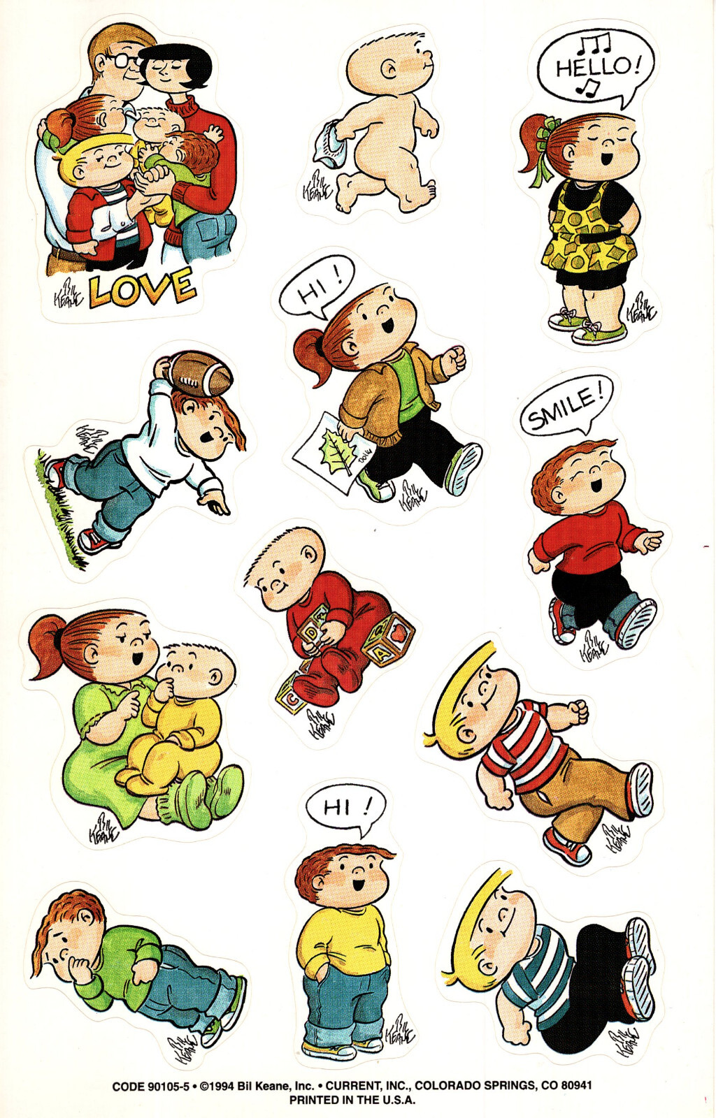 FAMILY CIRCUS UNUSED 6x9 SHEET OF STICKERS FROM 1994       AWESOME     BIL KEANE