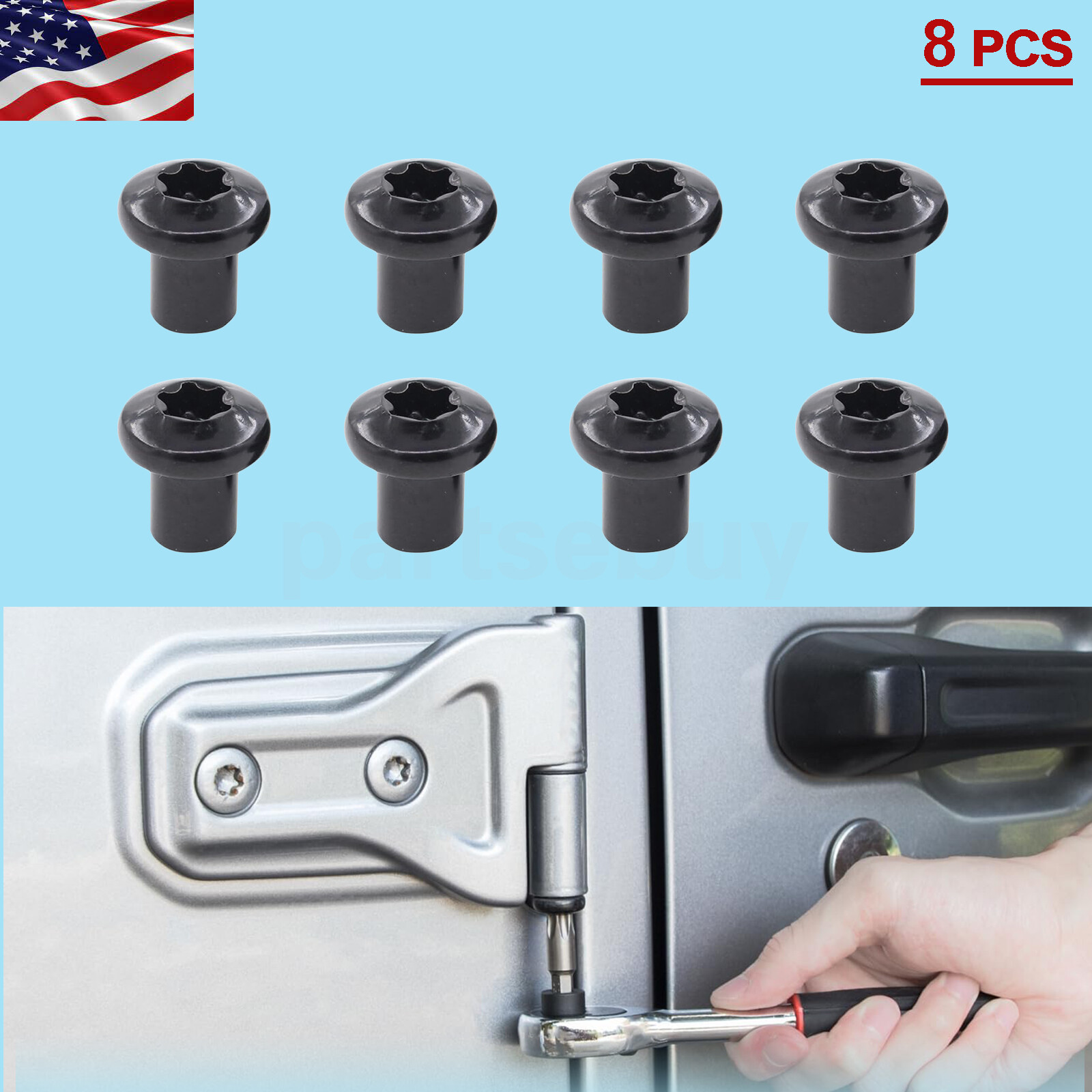 8x Door Hinge Nuts Screws Black Steel 6511744AA For Jeep Wrangler JK 2007-2018