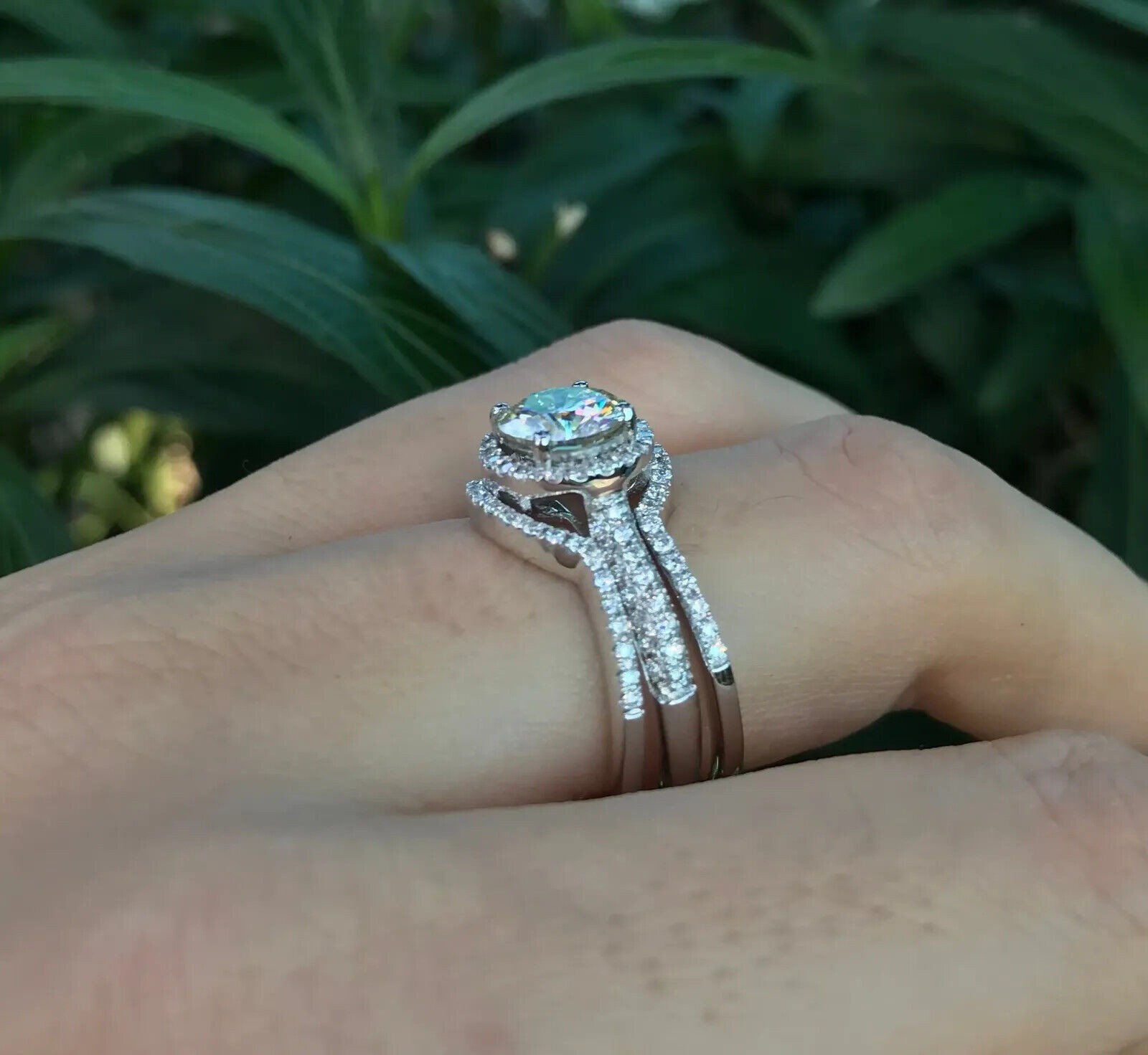 Lab-Created Round Cut 1.85 Ct Diamond Engagement Ring Set 925 Sterling Silver