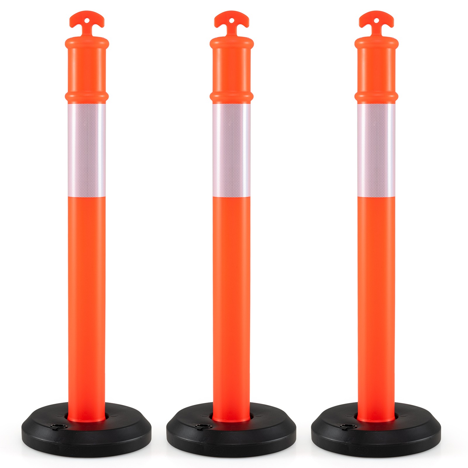 3 Pack Traffic Delineator Posts with Fillable Base,45 Inch Delineator Post Cones