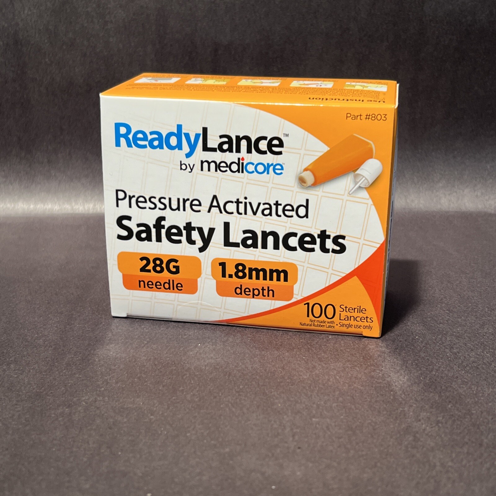 Pressure Activated Safety Lancets, 100 Lancets, Orange,  28G x 1.8mm