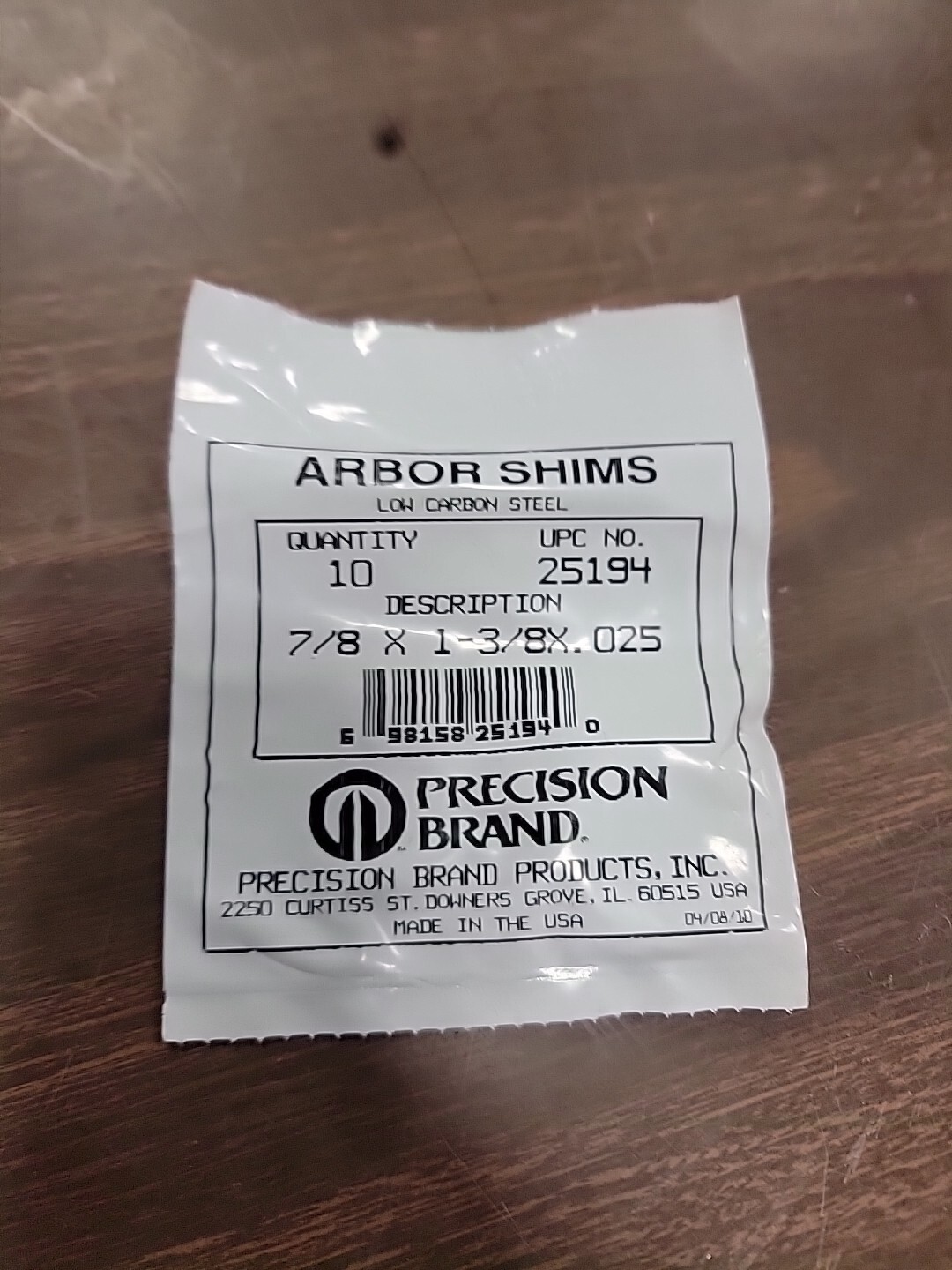 Precision Brand Arbor Shims 25194 7/8x1-3/8x.025 Quantity Of 10 Low Carbon Steel