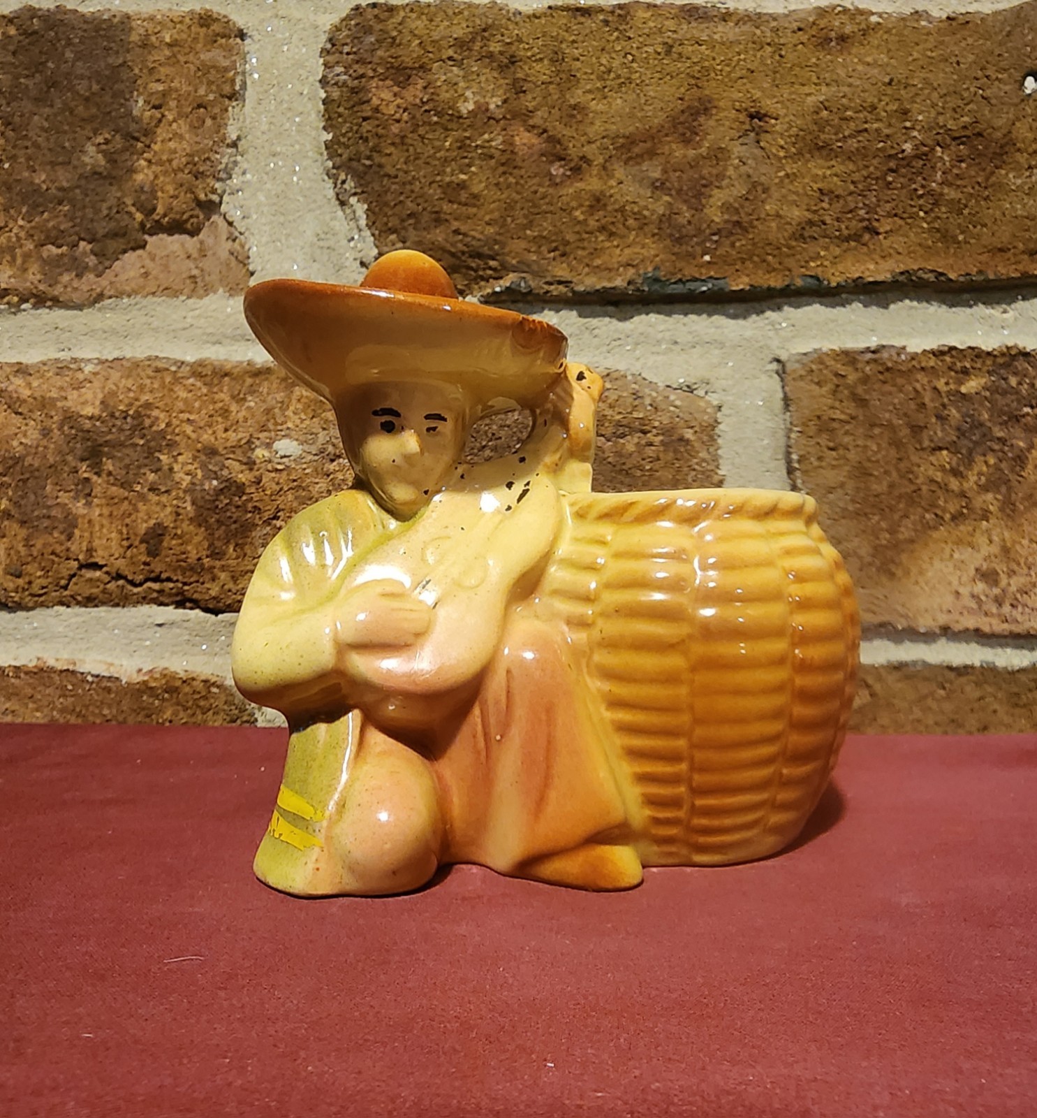 Ceramic Mariachi Man Playing Guitar Japanese Planter