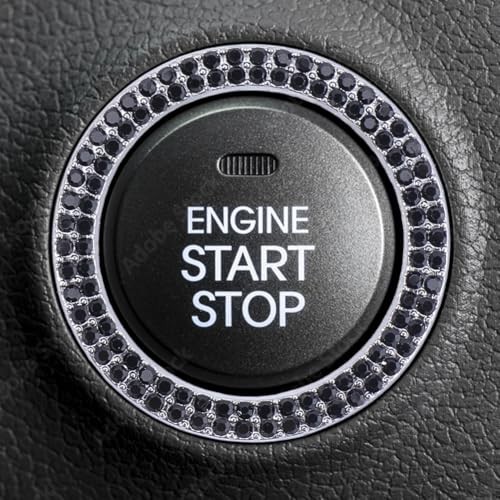 2 Pcs Bling Diamond Rhinestone Push Start Button Cover Ring Crystal Car