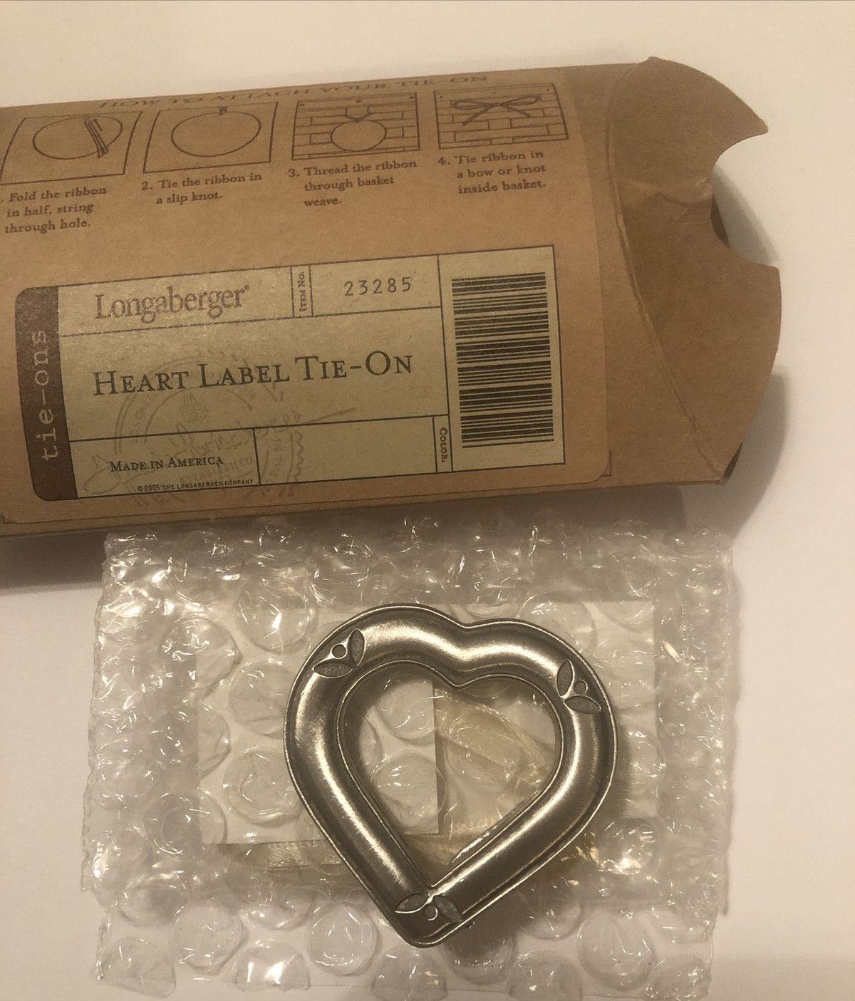 Longaberger Pewter Heart Basket Tie-On