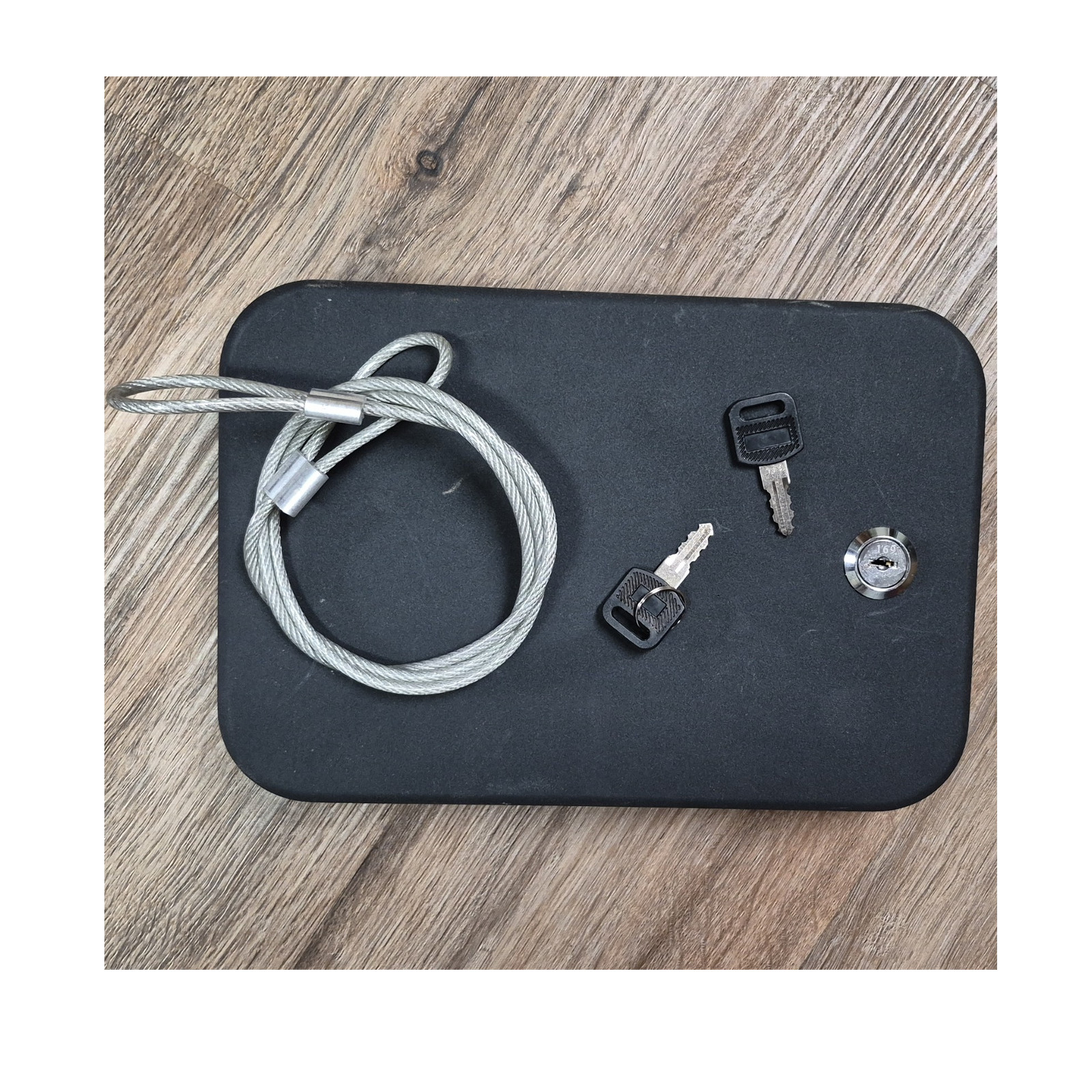 Black Small Metal Keyed Portable Lock Box w/ Security Cable, Matte, 2 Keys