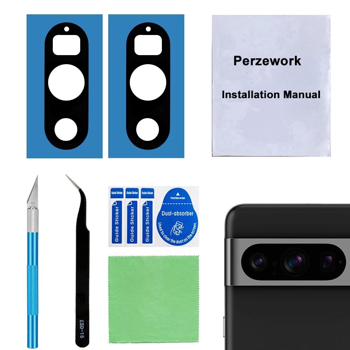 2 Set Back Rear Camera Lens Glass Replacement for Google Pixel 8 Pro with pre...