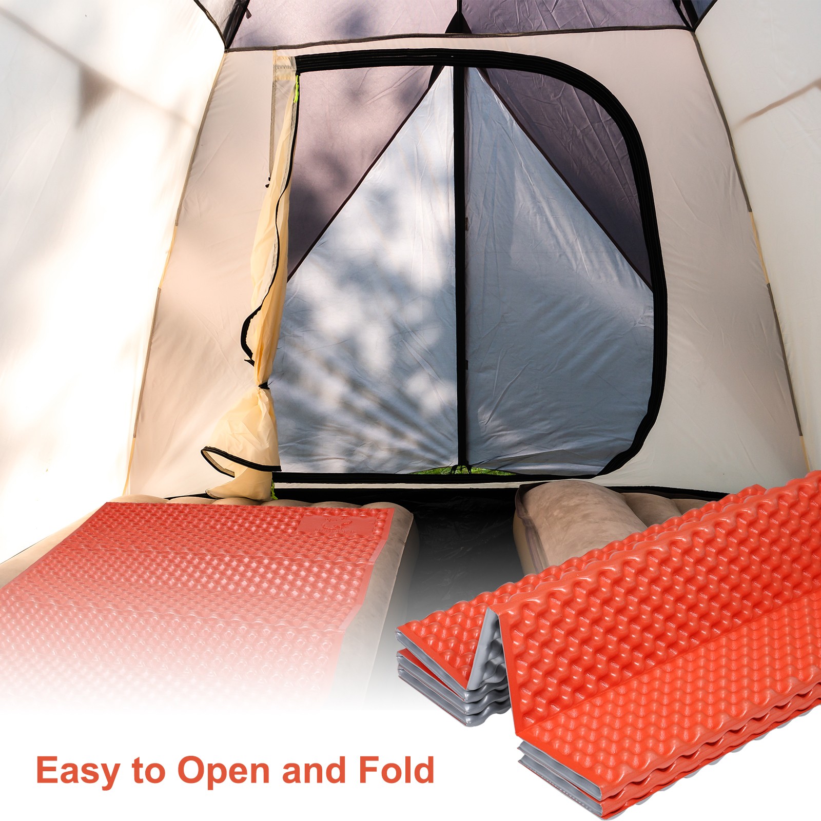 Closed Cell Foam Sleeping Pad R-Value 2.1 Foldable Lightweight Mat Orange