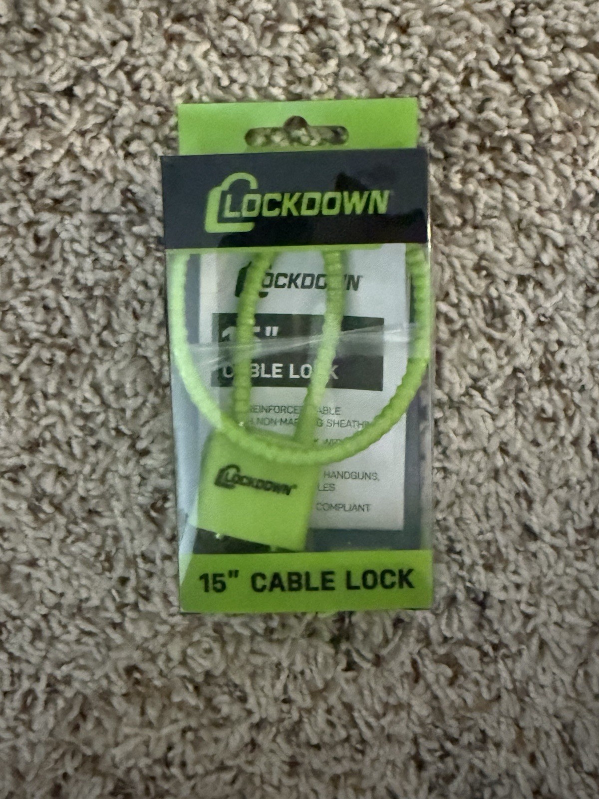 Lockdown 15" Green Cable Lock for Handguns & Rifles, California DOJ Compliant