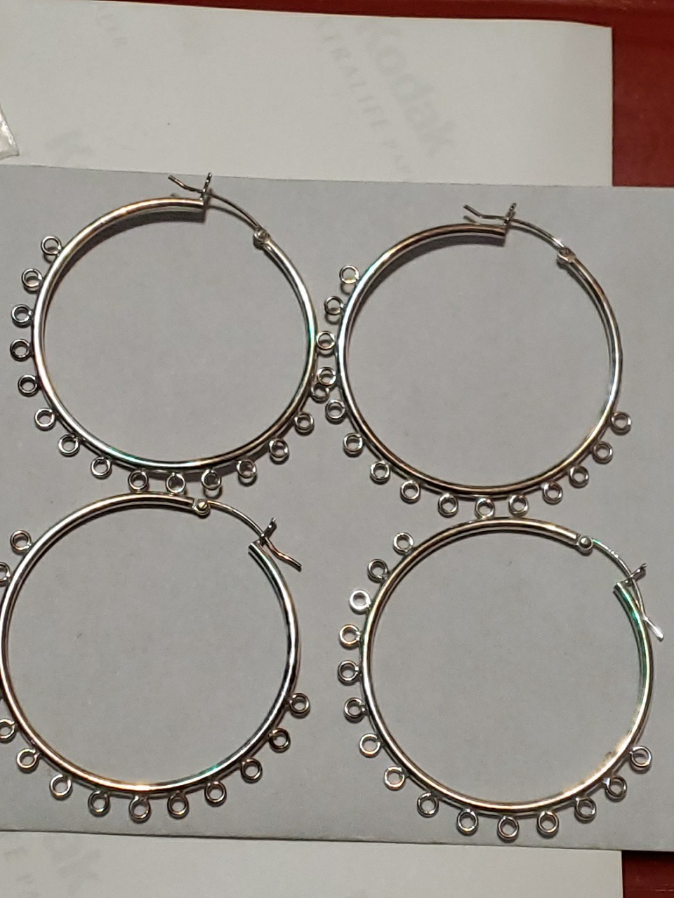 Lot Two Pairs DIY Beadable Beading Hoops w/ Loops Bright Silver Steel Earrings