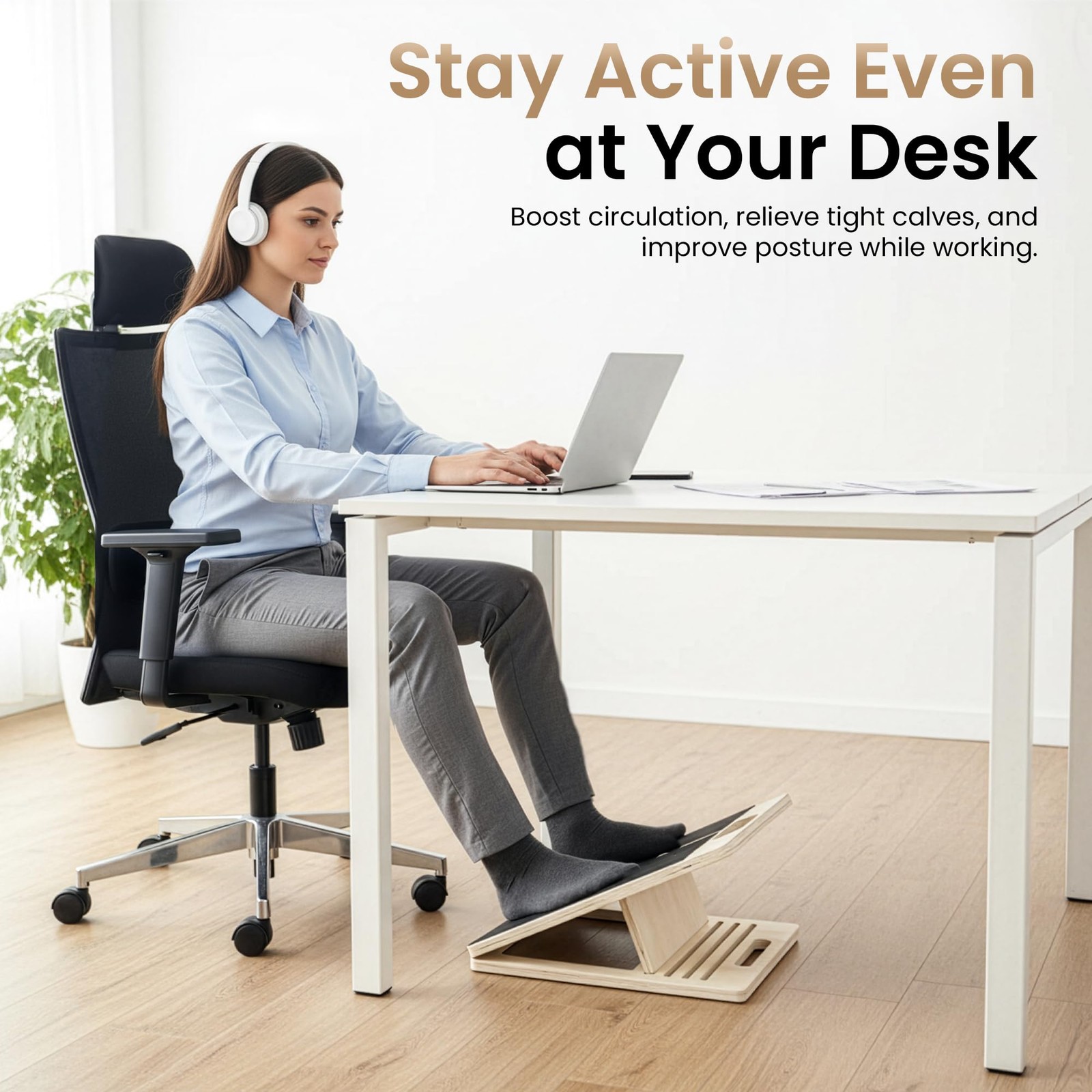 Adjustable Wooden Slant Board for Calf Stretching & Hamstring Flexibility – P...