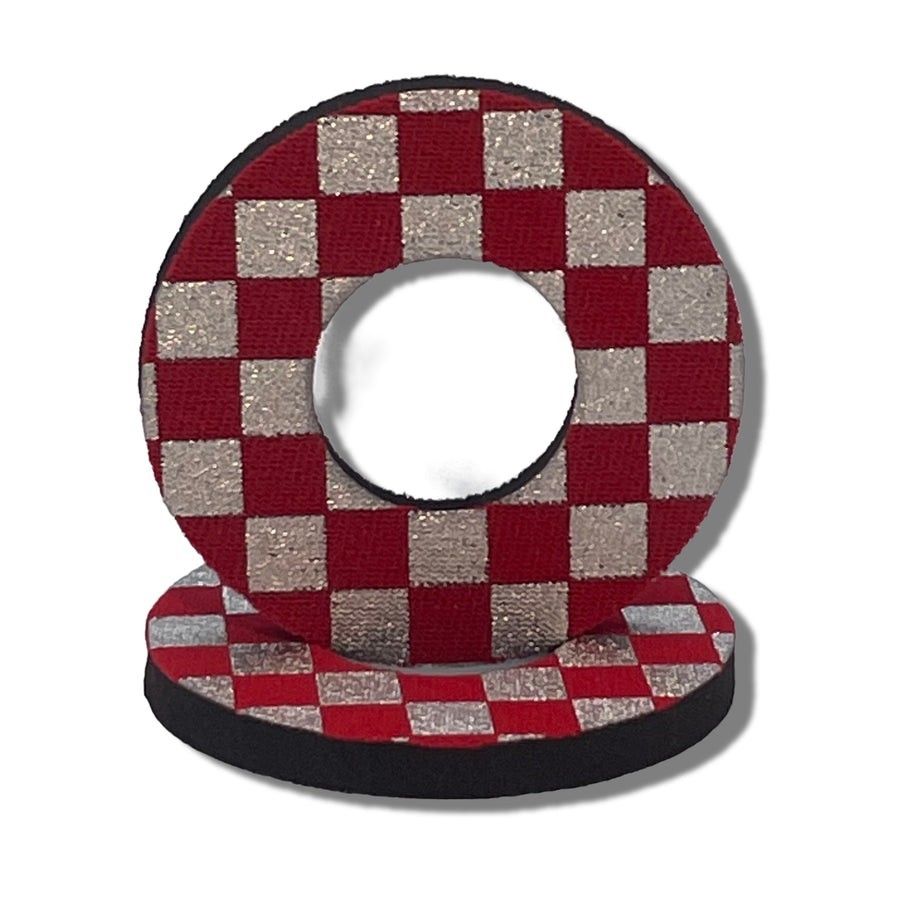 Grip Donuts - Anodized Checkered- for BMX/MX RED/SILVER