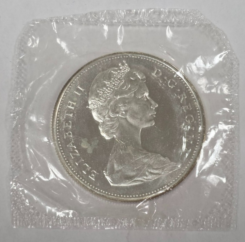 Canada 1965 Silver Dollar $1 - Type 1 Small Beads Pointed 5 Prooflike *GEM BU*