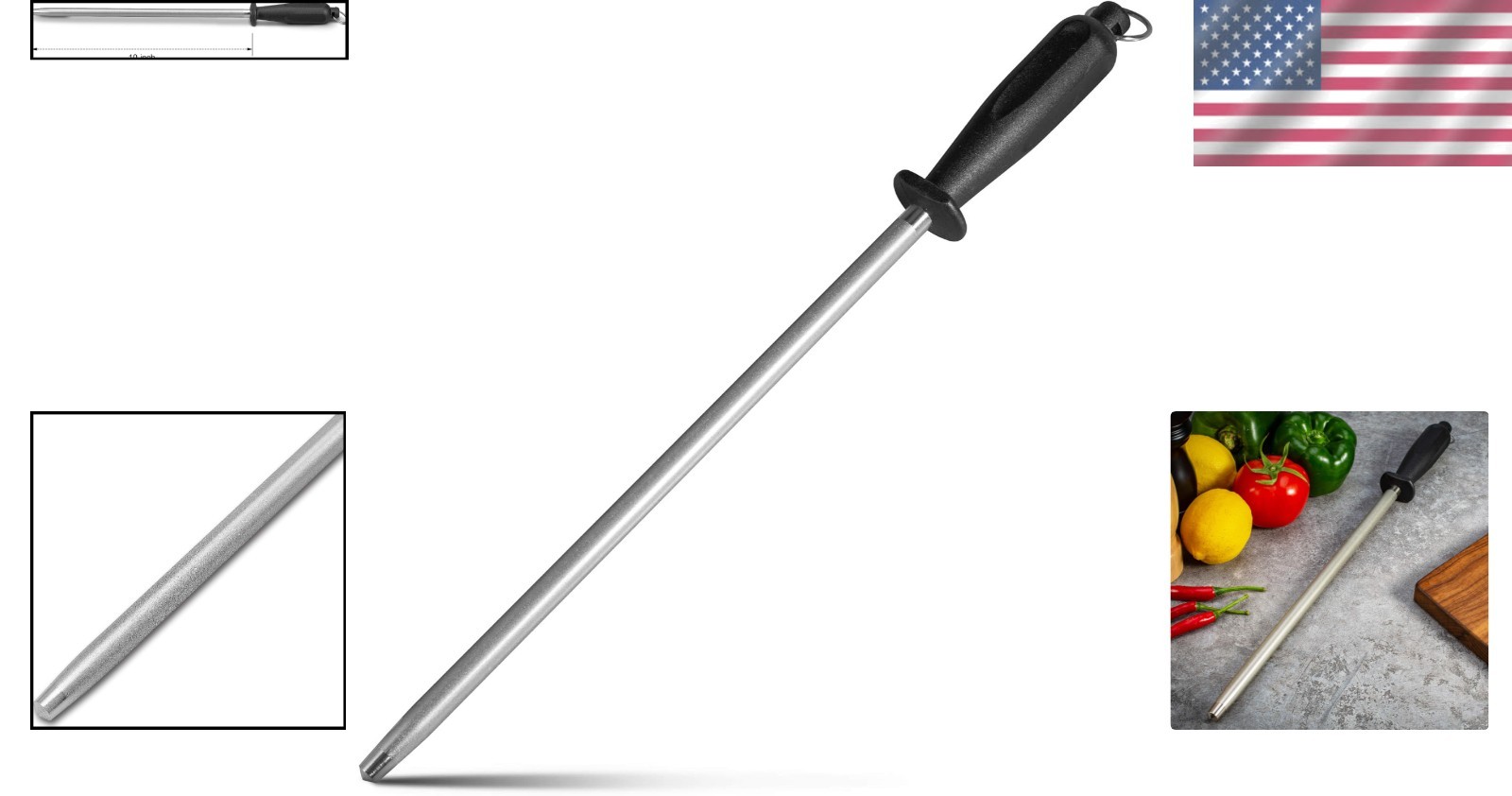 Diamond Coated 10-Inch Knife Sharpener - Sleek & Effective Kitchen Essential