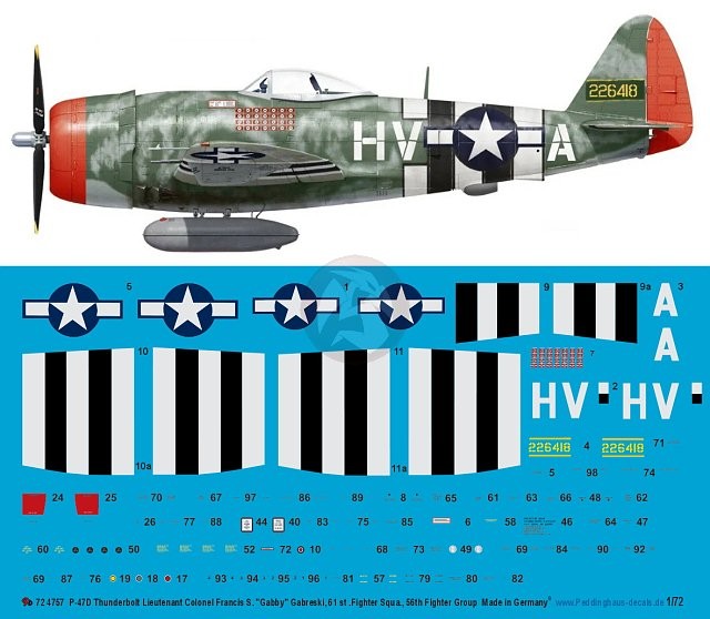 Peddinghaus 1/72 P-47D Thunderbolt 226418 Markings Francis Gabreski Boxted 4757