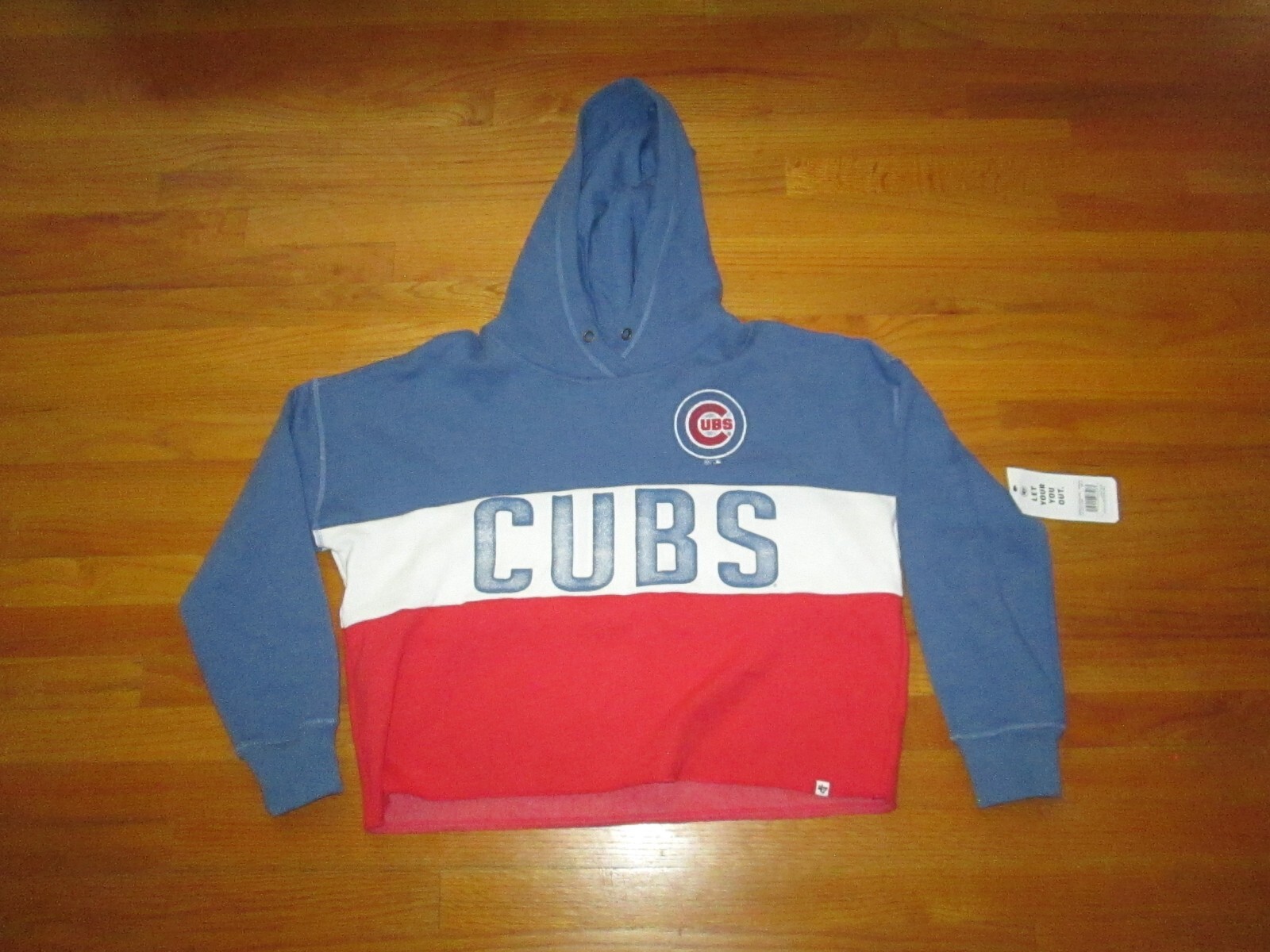 Chicago Cubs '47 Women Lizzy Cropped Pullover Hoodie Heathered SOLD OUT NEW NWT