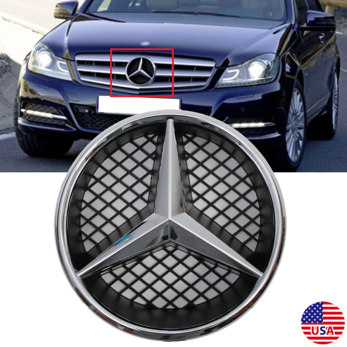 Front Grille Star Emblem For 2006-13 Mercedes-Benz W204 C300 GLK350 Chrome Badge