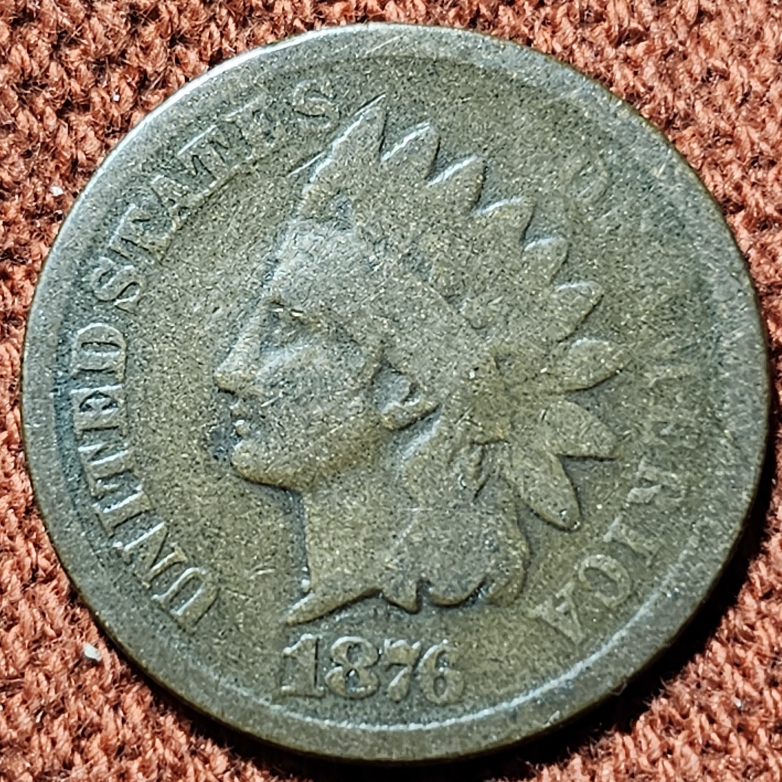 1876 Indian Head Cent 1C Bronze Coin G/VG Low Mintage Semi-Key Date Nice Coin