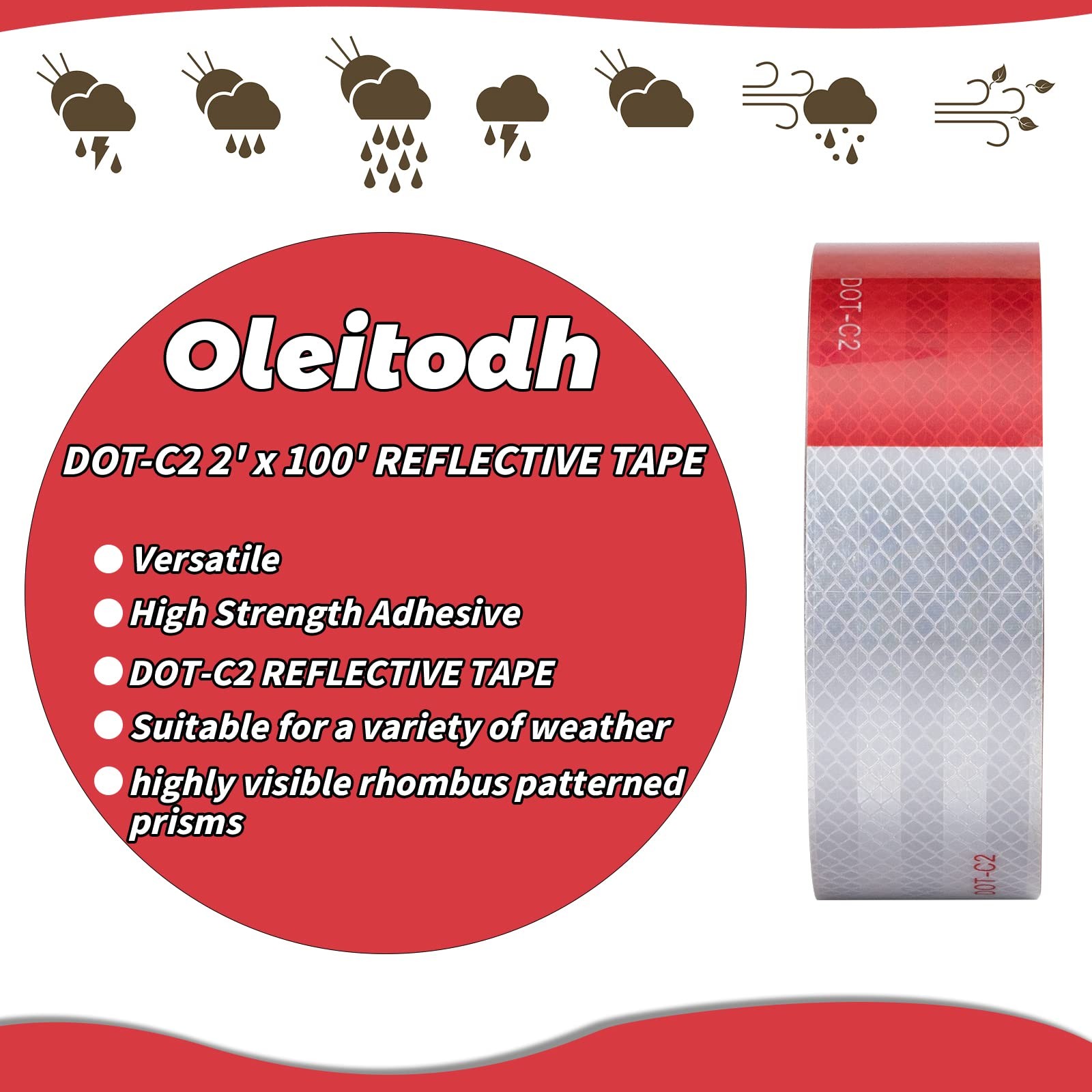 DOT-C2 Reflective Tape 2 in X 600 FT, Dot Safety 2 Inch x 100 Red & White