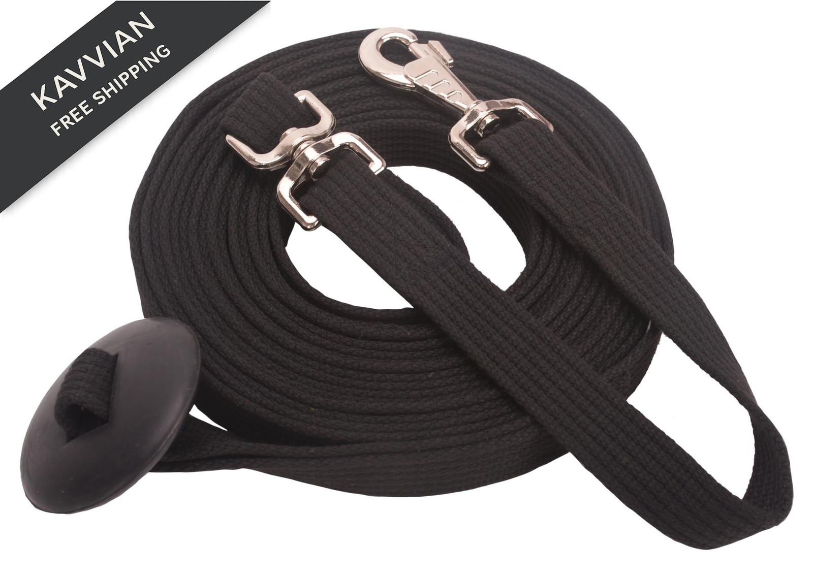 Cord Cotton Lunge Line with Rubber Stop，Equine for 24ft, Black