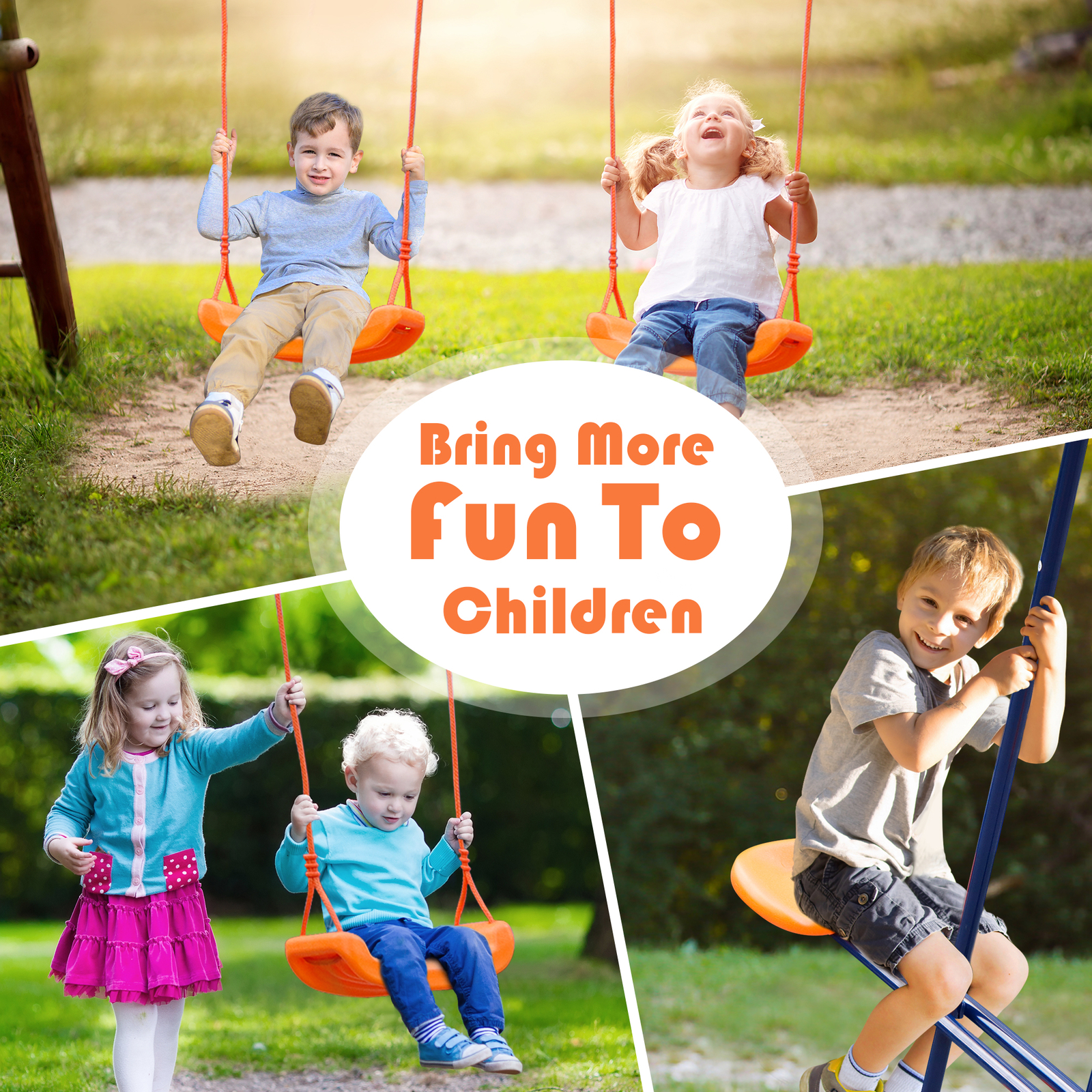 Double Kids Play Swing Set w/ 2 Seats & 1 Glider for Outdoor Backyard Heavy-Duty