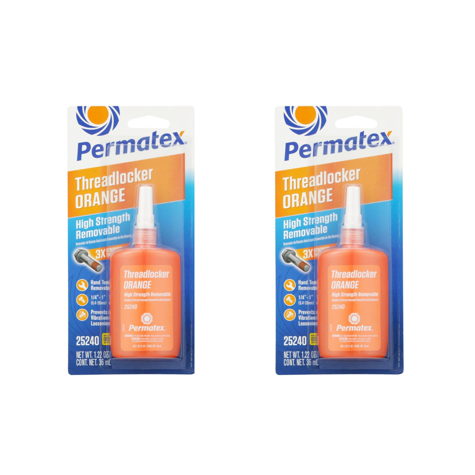 Pack of 2 Permatex 25240 High Strength Removable Threadlocker Orange Liquid