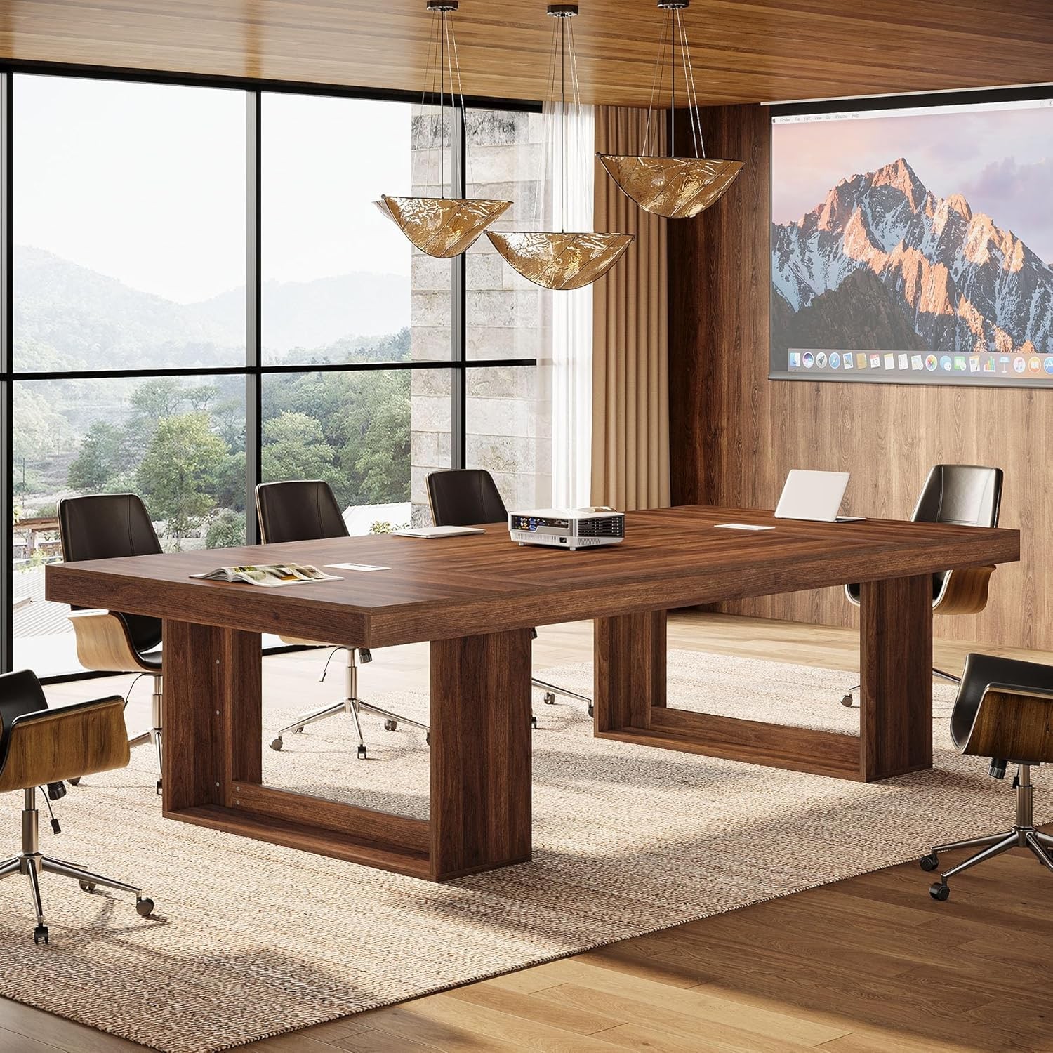 8FT Conference Table for 10 People, Large Meeting Table with 2 Cable Grommet