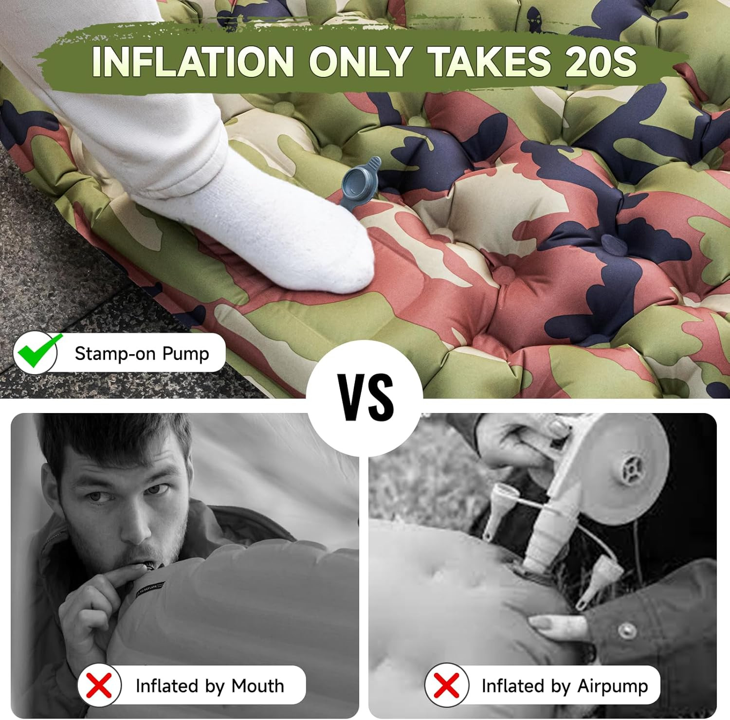 HiiPeak Sleeping Pad for Camping- Ultralight Inflatable Sleeping Mat with Built-