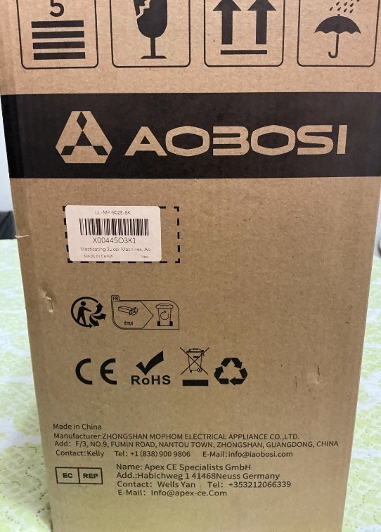 AOBOSI MP-802E Slow Juicer MP-802E Black Color 110-120v 50Hz 250W UL Plug