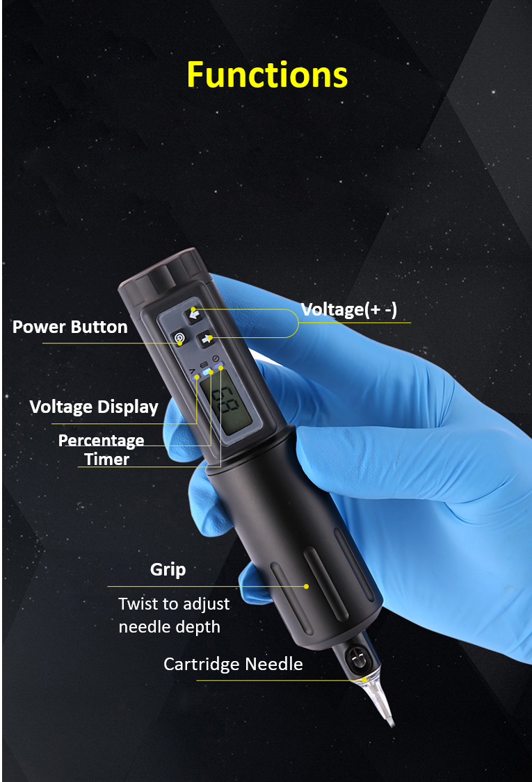 Zephyr Tattoo Wireless Rotary Pen with 5 Changeable Grips