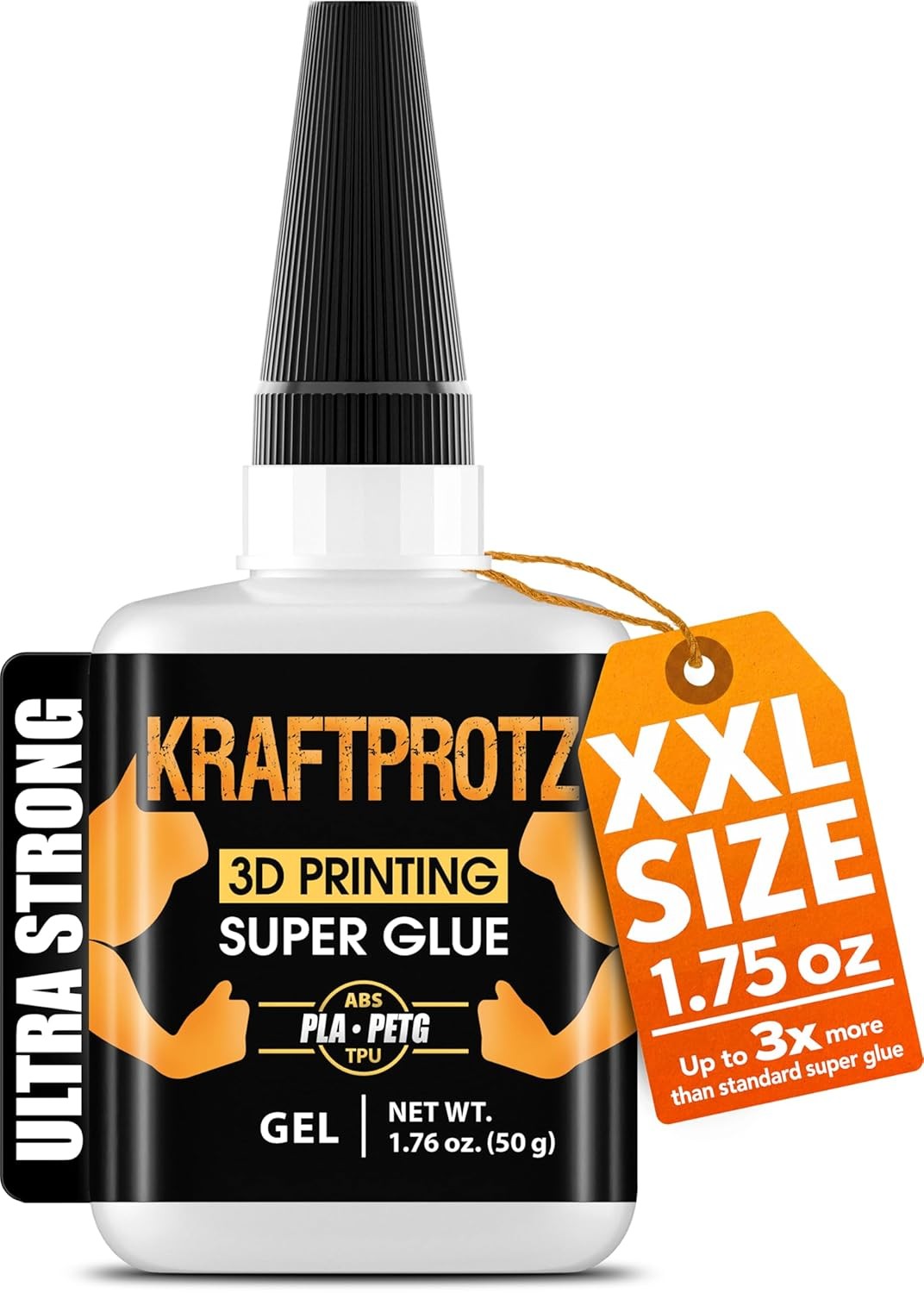 3D Printer Superglue Gel for PLA, ABS, PETG, TPU & Nylon – 1.76 oz XXL – No-
