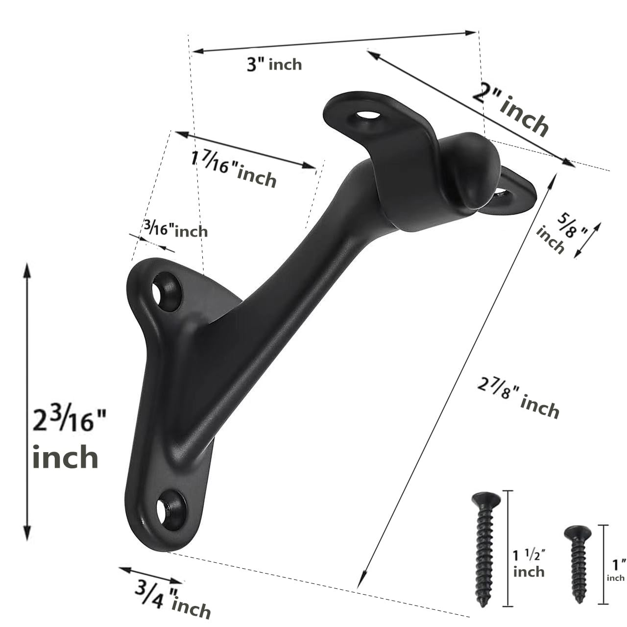 khtumeware 6 Pack 3 Inch Matte Black Hand Rail Bracket 6 Pack,