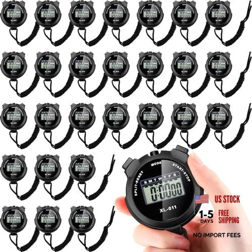 28 Pack Digital Sports Stopwatch, Multi Function Timer with Date Alarm & Black