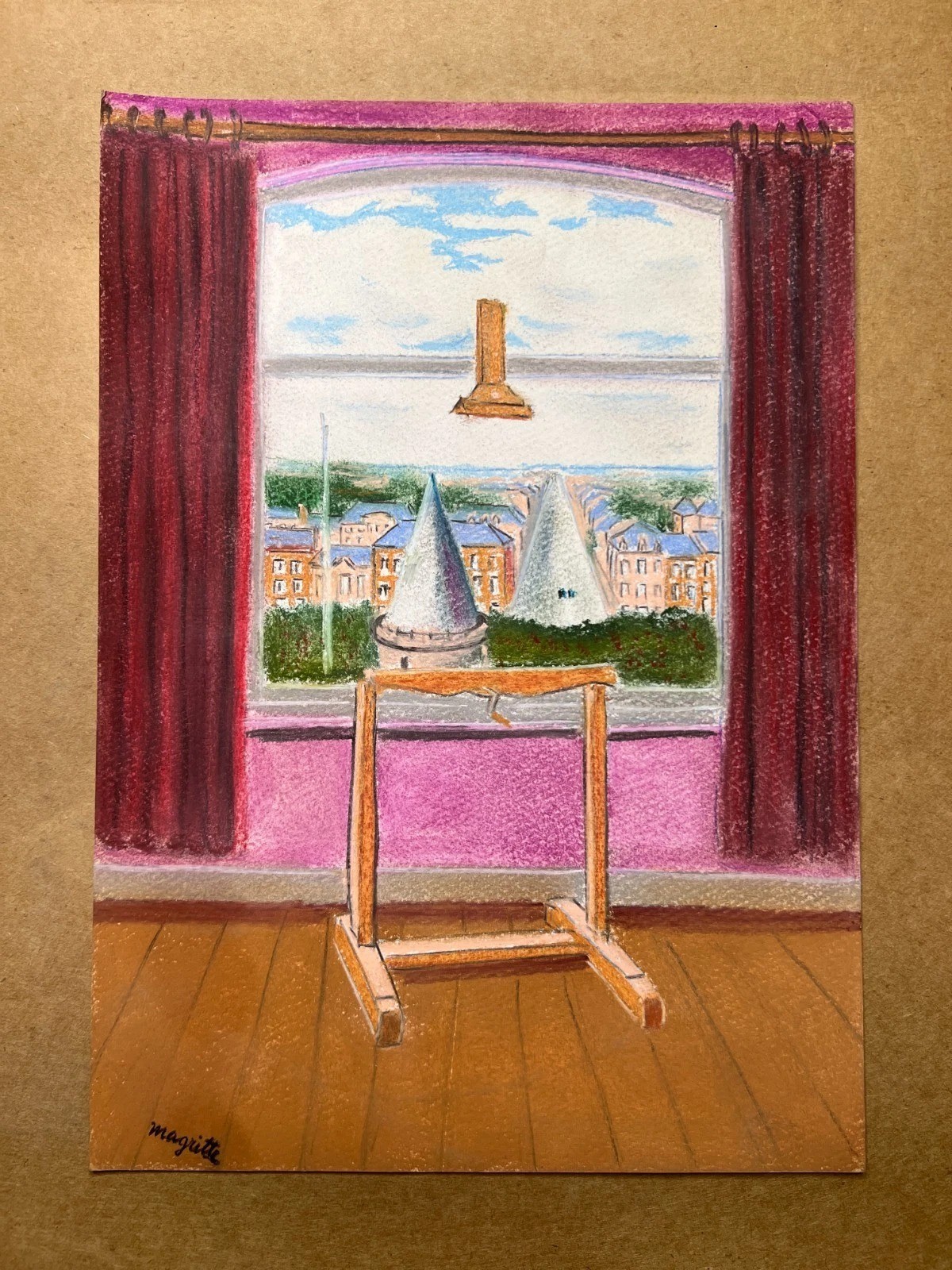 Rene Magritte (Handmade) Drawing On old Paper Signed & Stamped Mixed Media
