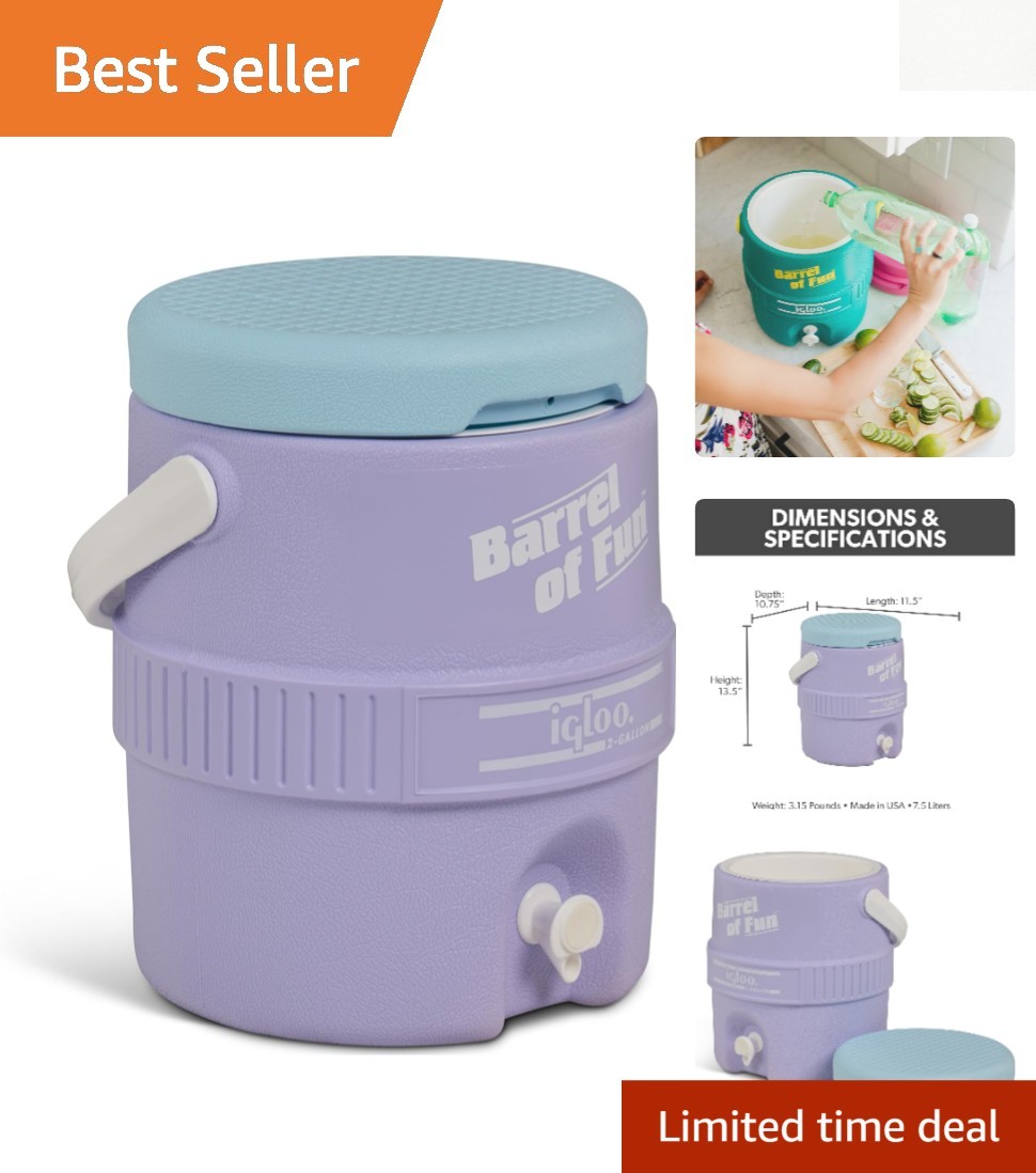 Lightweight 2-Gallon Lilac Retro Cooler with Waffle Top for Easy Party Serving