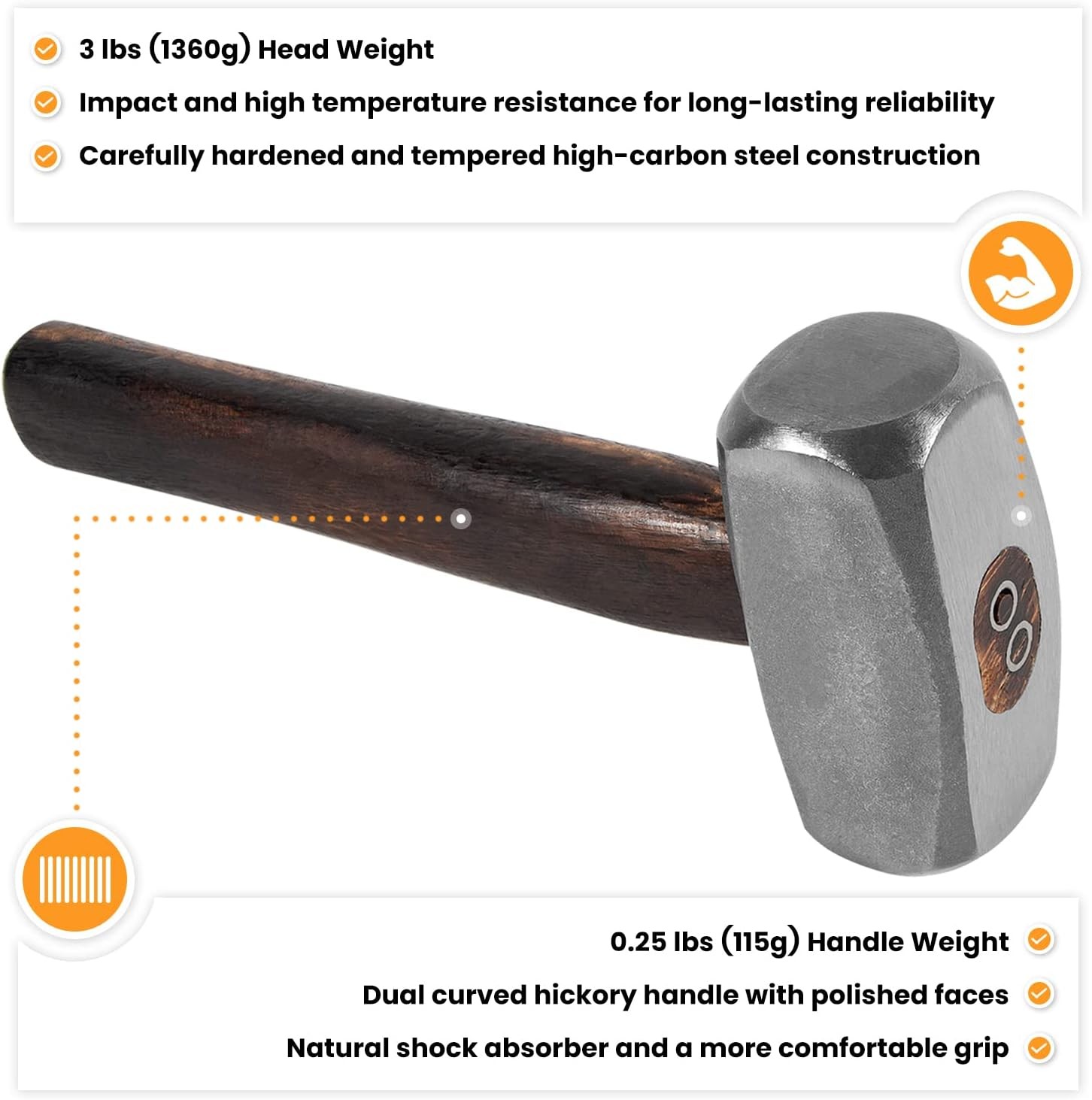 Blacksmith 3LB Handmade Forge Engineer Drilling Hammer Farrier Knife Maker Tool