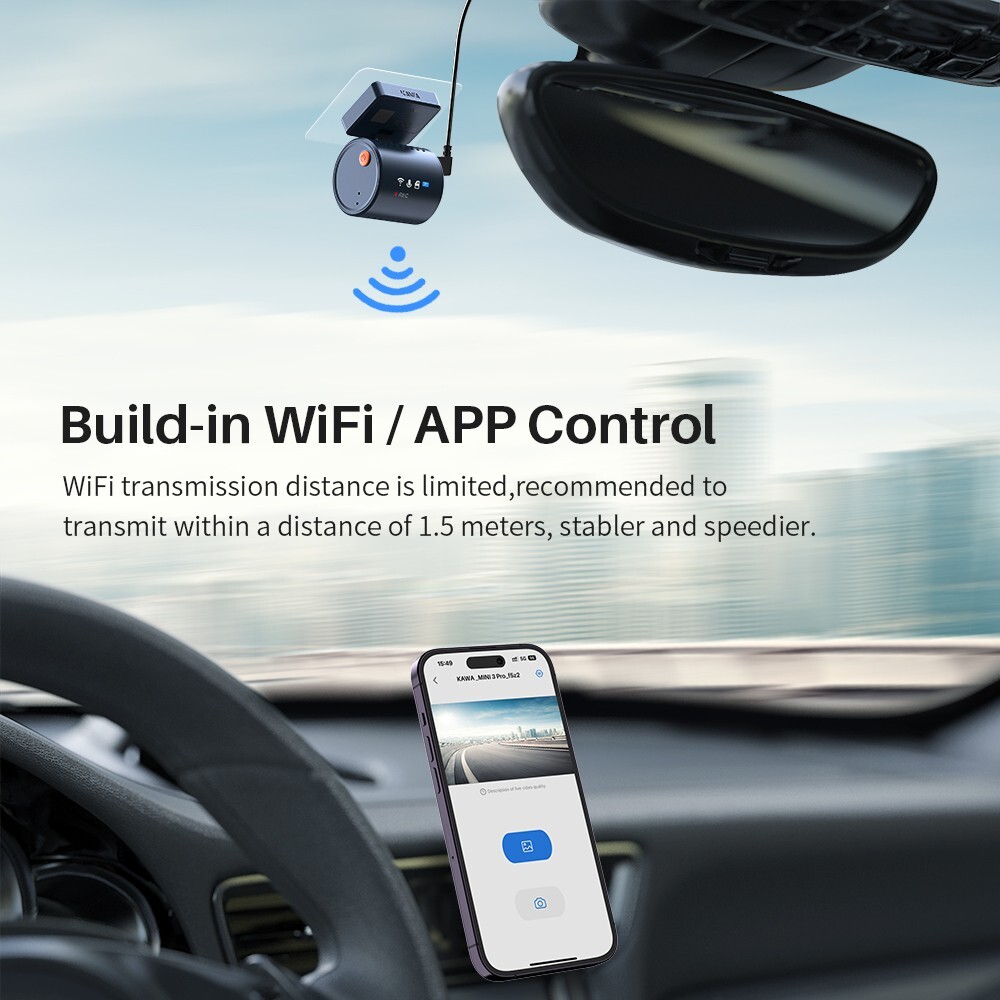 Tiny Dash Cam, 2K Transparent Screen Voice Control, Night Vision 24H Park Mode