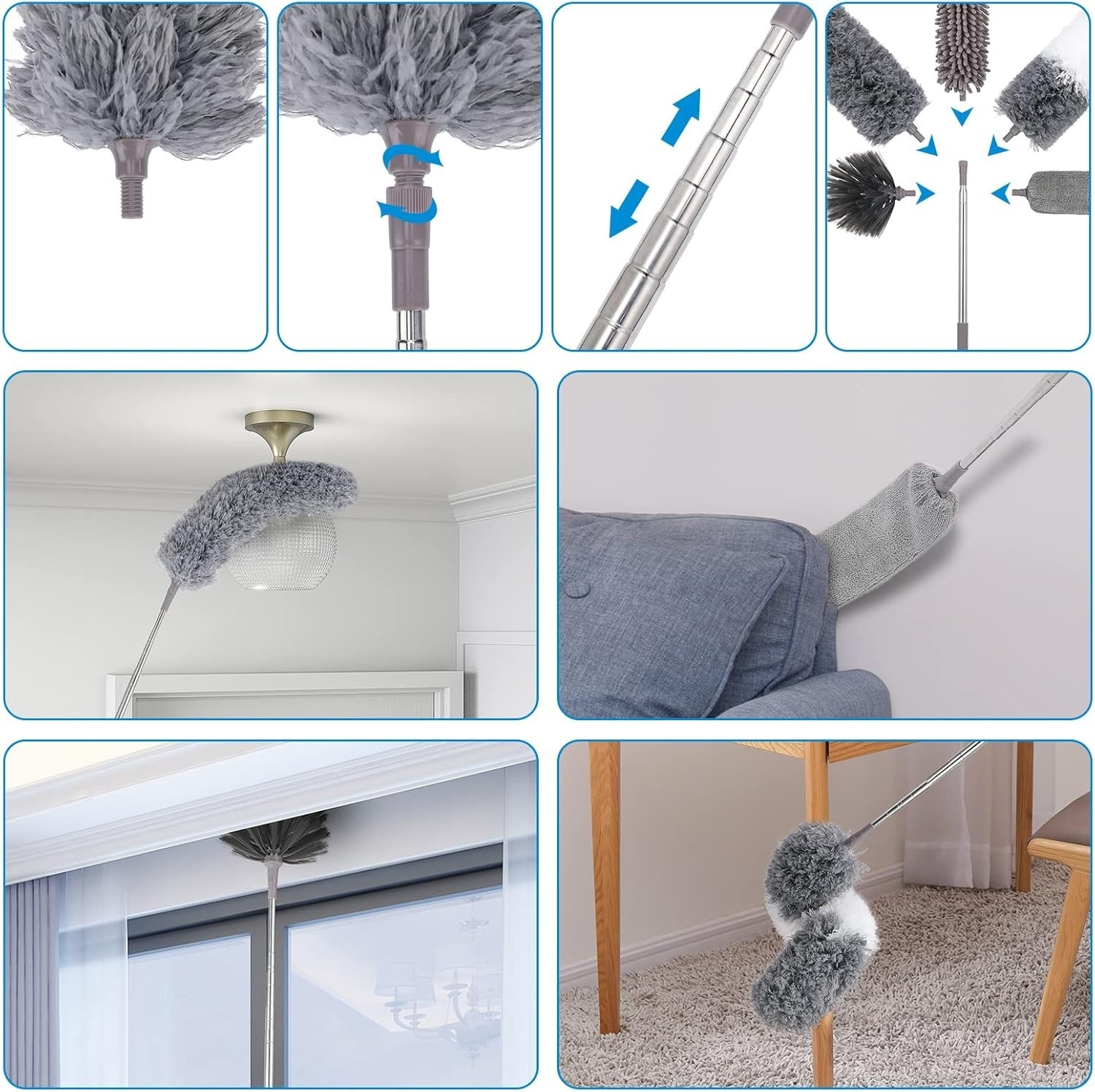 Microfiber Extendable Feather Duster 11pcs with 100" Extension Pole, Washable...
