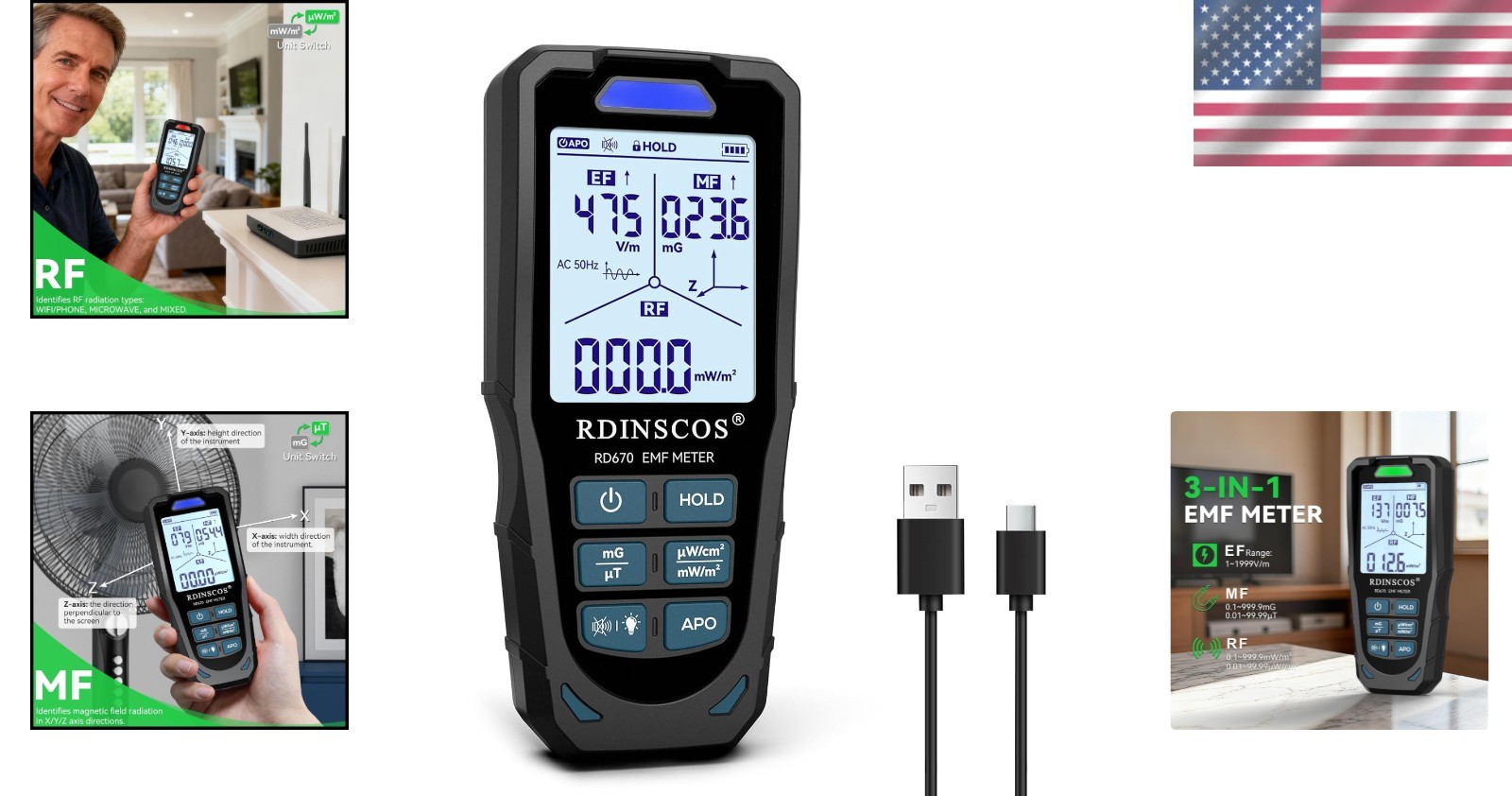 Electric Magnetic RF Field Tester LCD Display