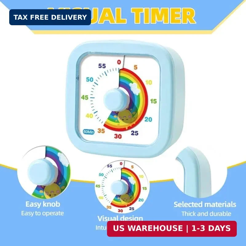 60 Minute Visual Timer for Kids and Adults, Non-Ticking Kids Timer, Visual Count