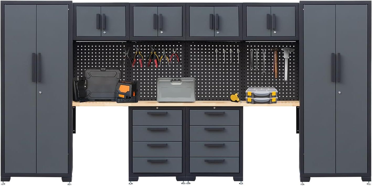 Garage Storage Cabinet System 2 * 7-Pcs Workshop Set For Tool Organization