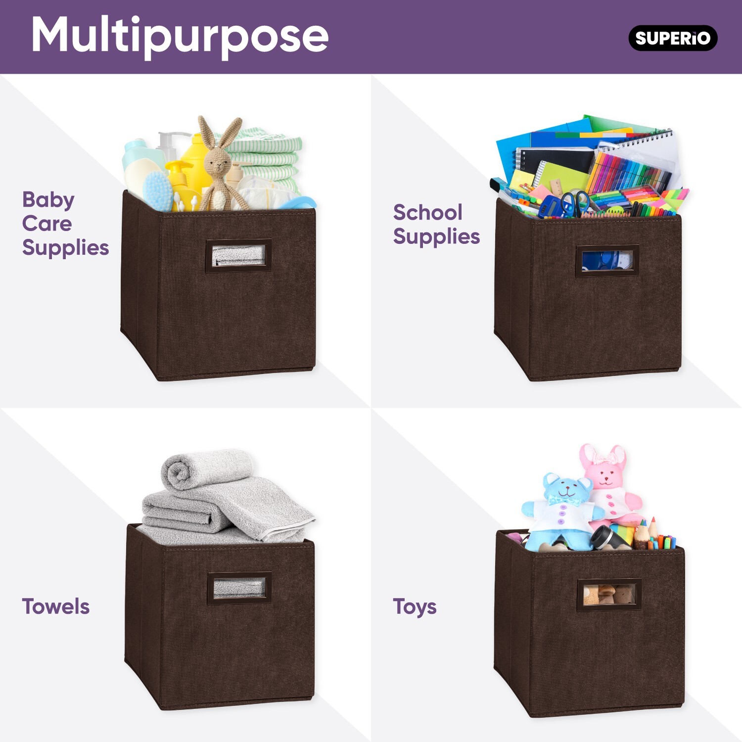 Superio Fabric Organizing Bin, 11" Brown Fabric Cube 2-Pack