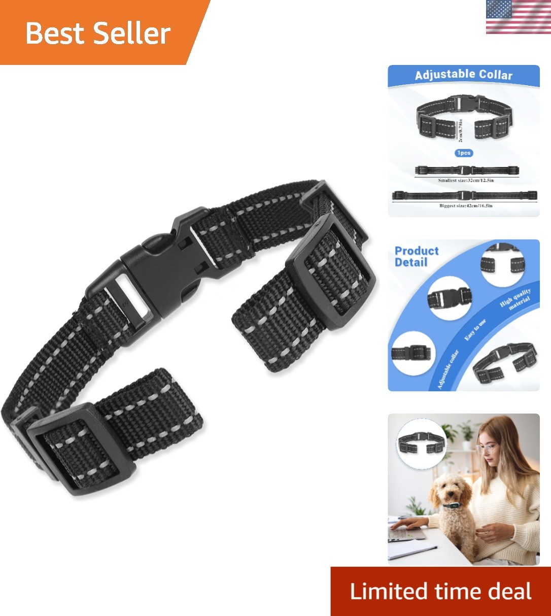 2cm Wide Nylon Replacement Collar for Shock Training - All Size Dogs, Reflective