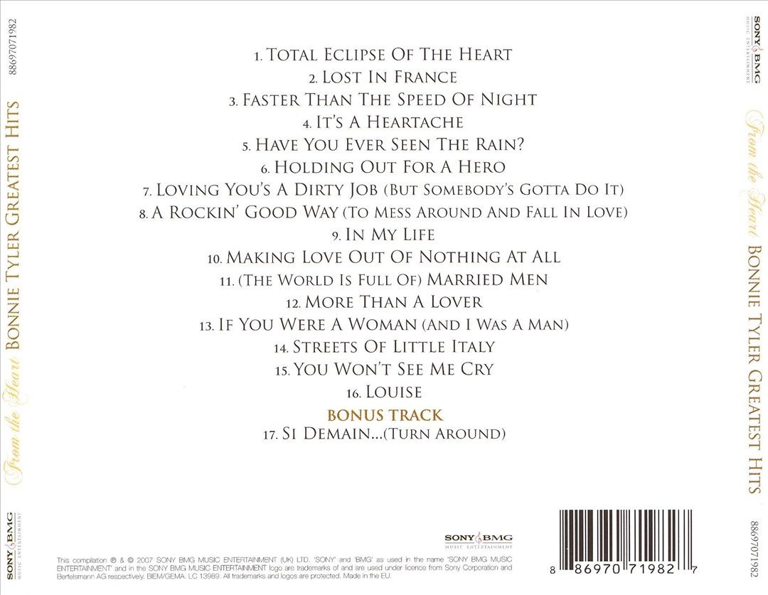 BONNIE TYLER - FROM THE HEART: GREATEST HITS NEW CD