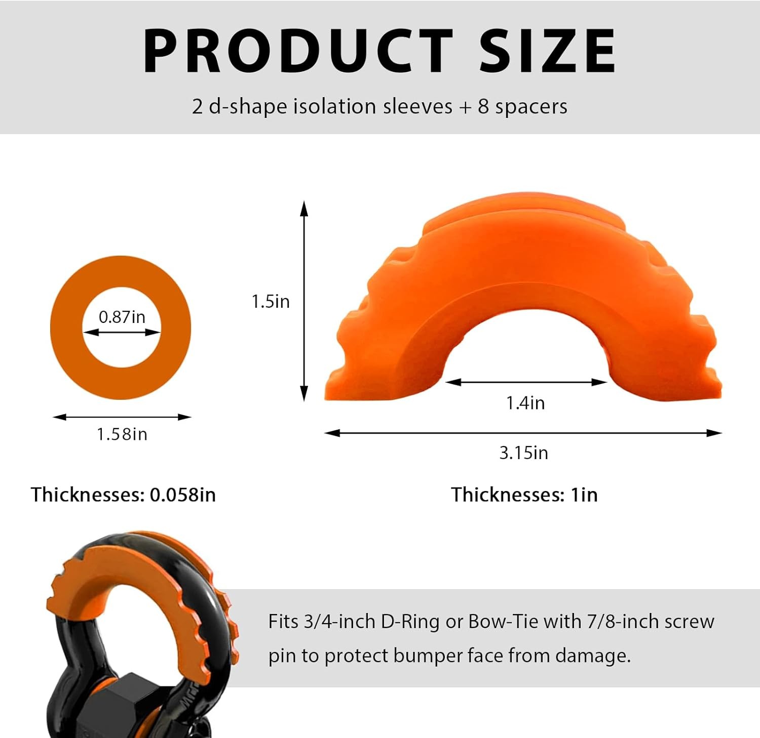 2PCS D Ring Shackle Isolators Washers Kit, D-Ring Isolators with Color: Orange