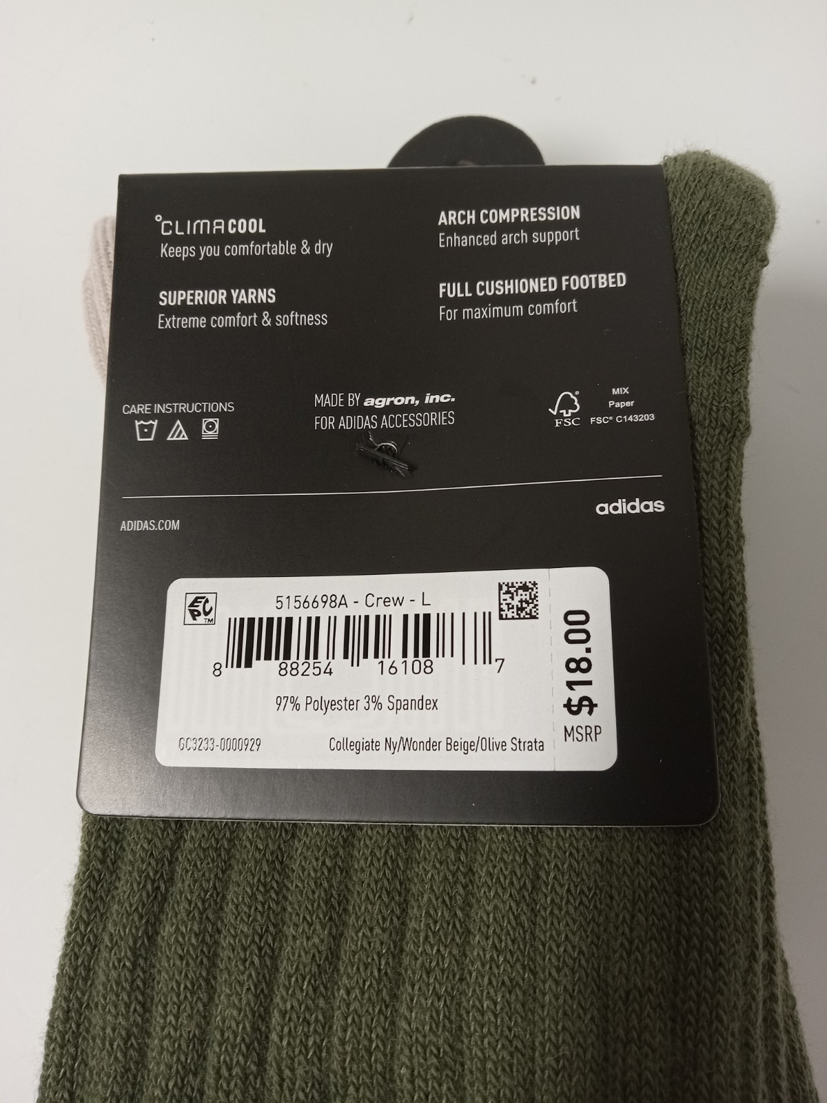 Adidas Crew Socks mens 6-12 Cushioned Climacool Blue Green Cream
