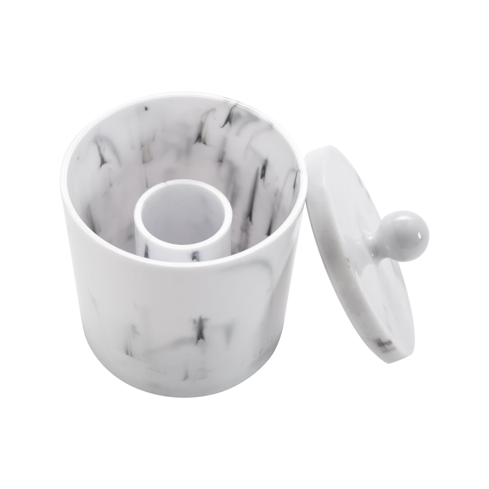 Q-Tip and Cotton Holder Compact Plastic Marble Design